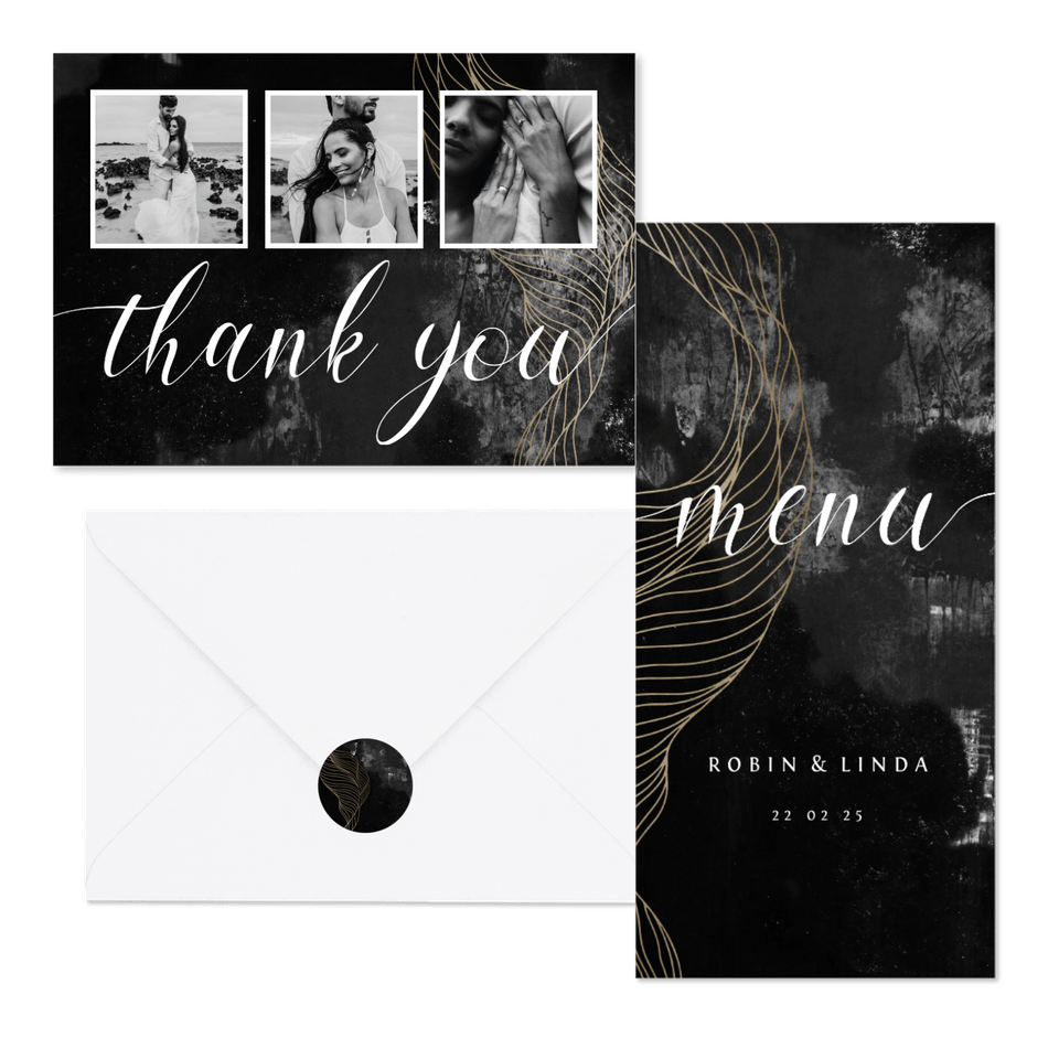 Hochzeitskartenset industriell mit Gold