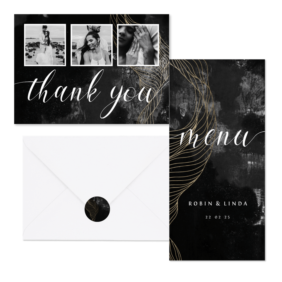 Hochzeitskartenset industriell mit Gold