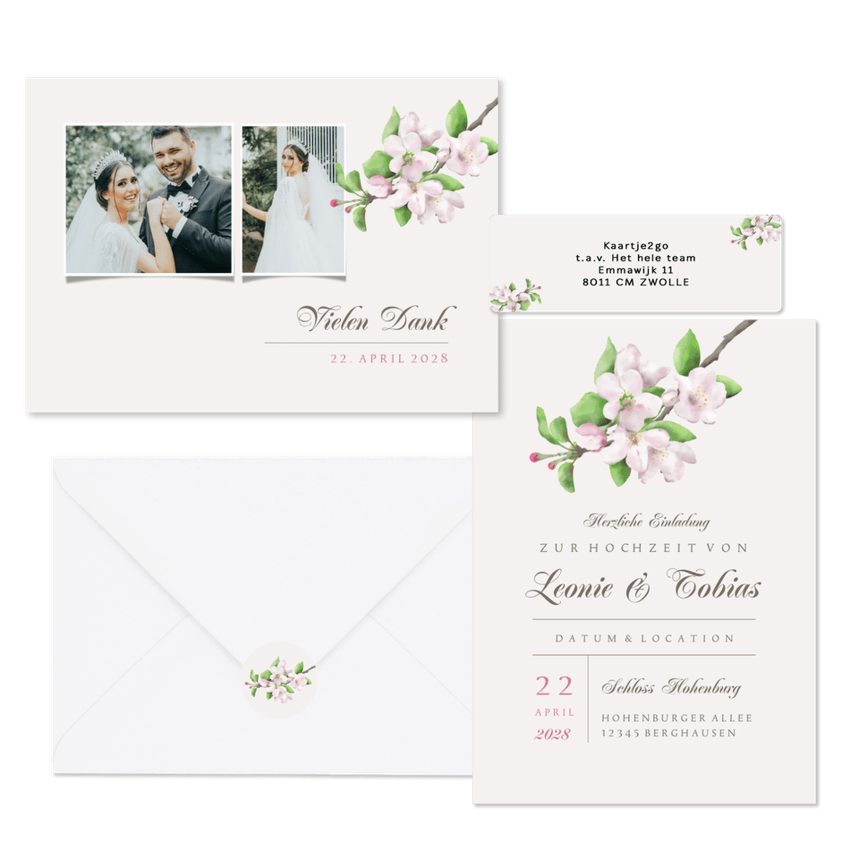 Hochzeitskartenset natürliche Apfelblüten