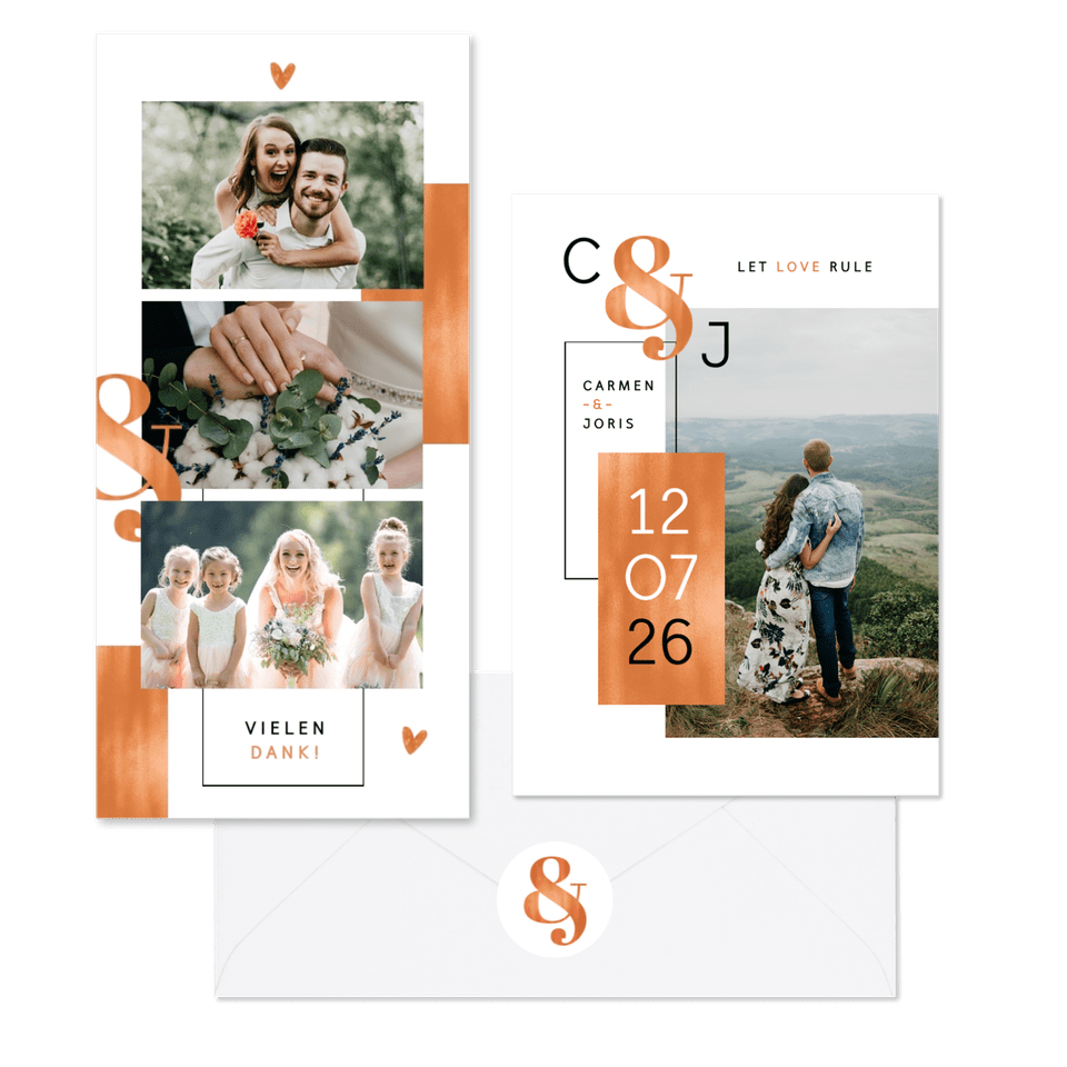 Hochzeitskartenset grafische Flächen mit Kupfer