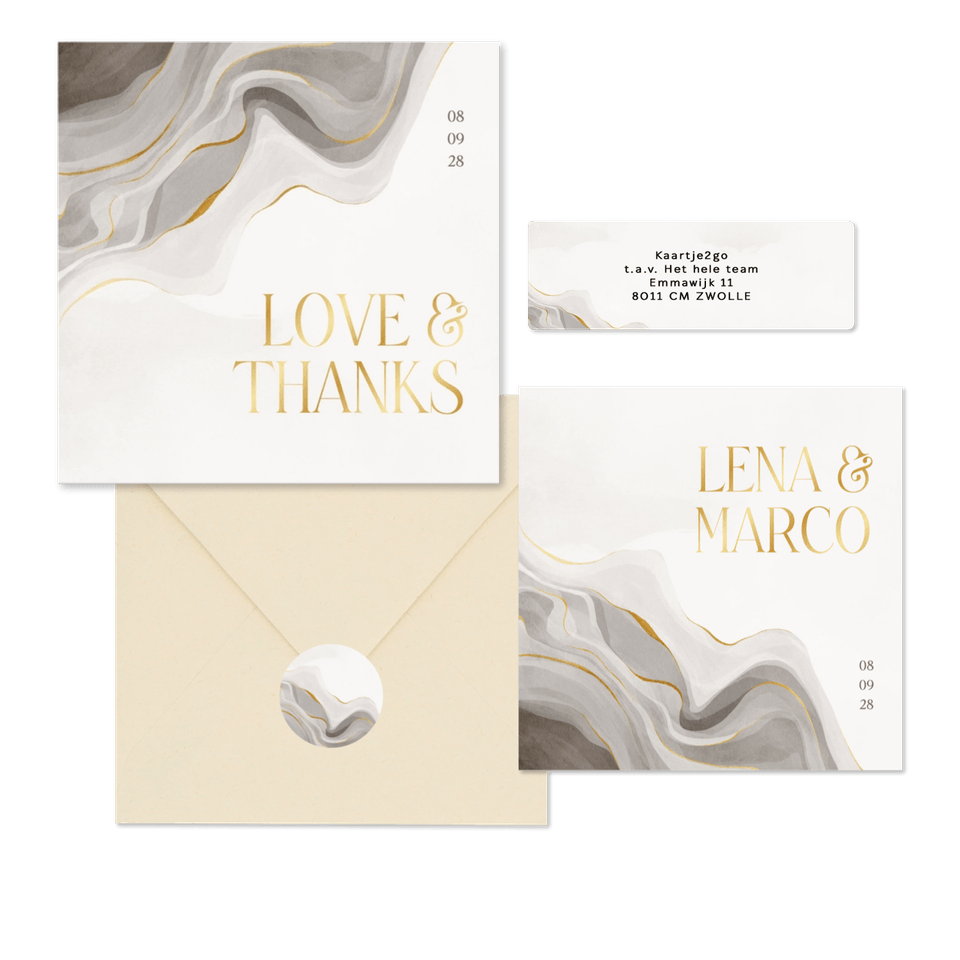 Hochzeitskartenset grauer Marmor mit Gold