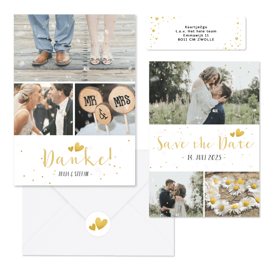 Hochzeitskartenset schlicht goldenes Konfetti