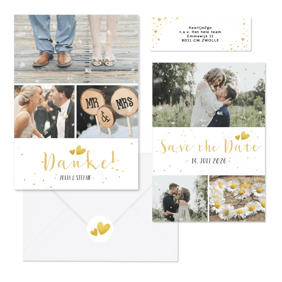 Hochzeitskartenset schlicht goldenes Konfetti 