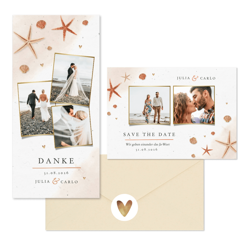 Hochzeitskartenset Seesterne und Sand