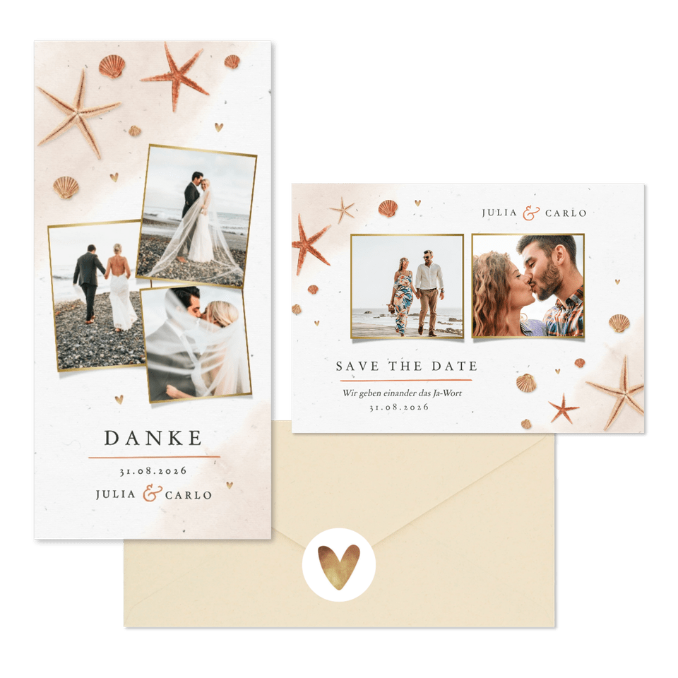 Hochzeitskartenset Seesterne und Sand