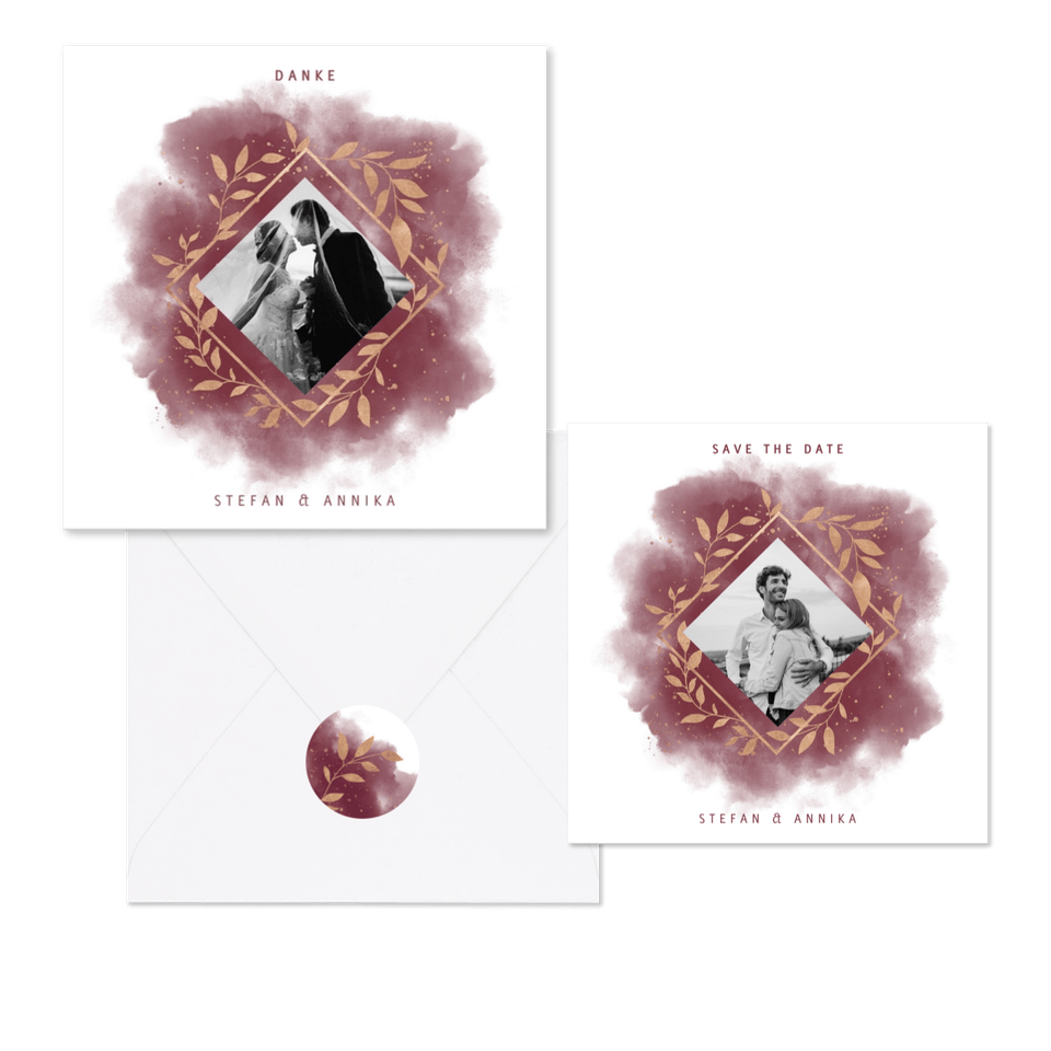 Hochzeitskartenset botanischer Rahmen auf Aquarell