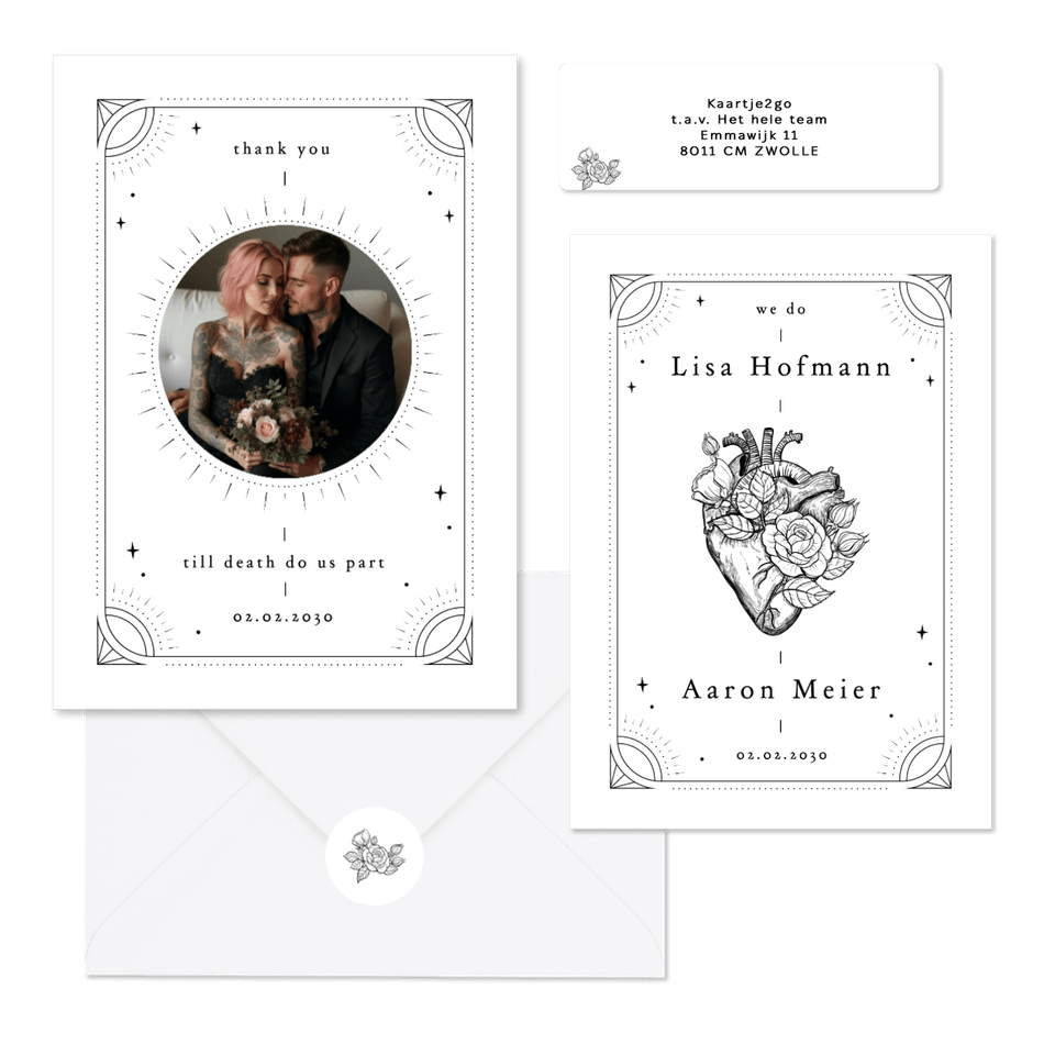 Hochzeit - Tattoo Linienzeichnung schwarz und weiß