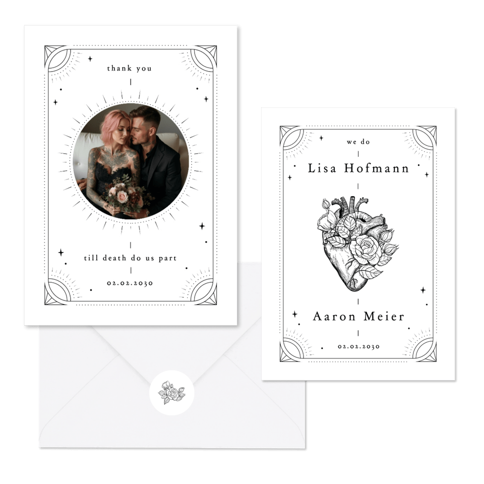 Hochzeit - Tattoo Linienzeichnung schwarz und weiß