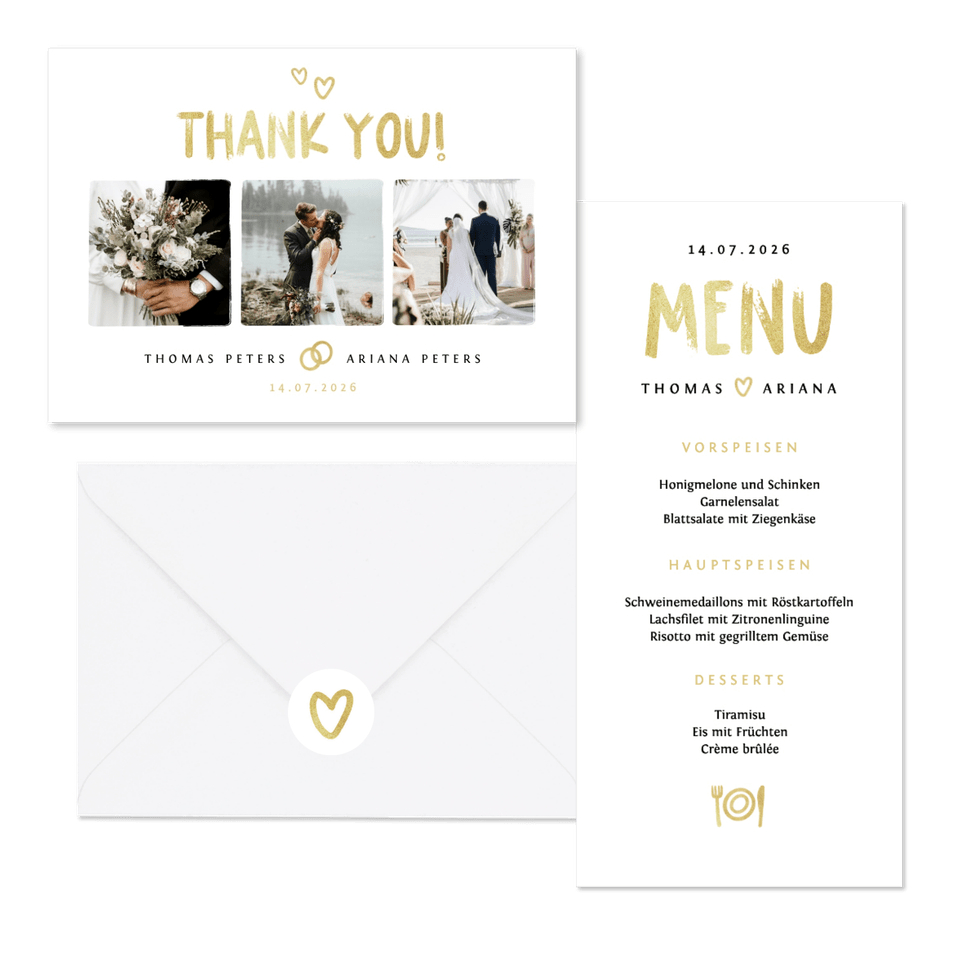 Hochzeitskartenset schlicht Typografie und Doodles