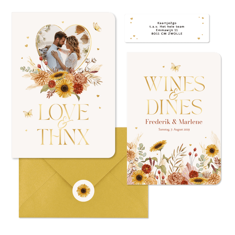 Hochzeitskartenset Blumen & Gräser mit Goldschrift