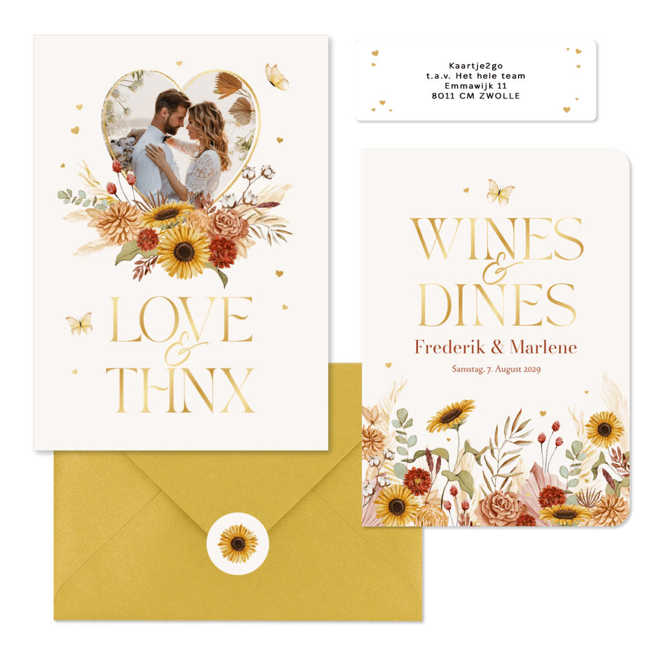 Hochzeitskartenset Blumen & Gräser mit Goldschrift