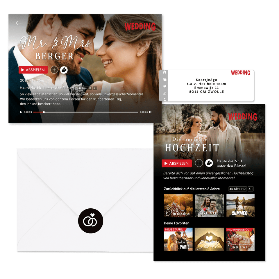 Hochzeitskarten im Streamingdienst-Look