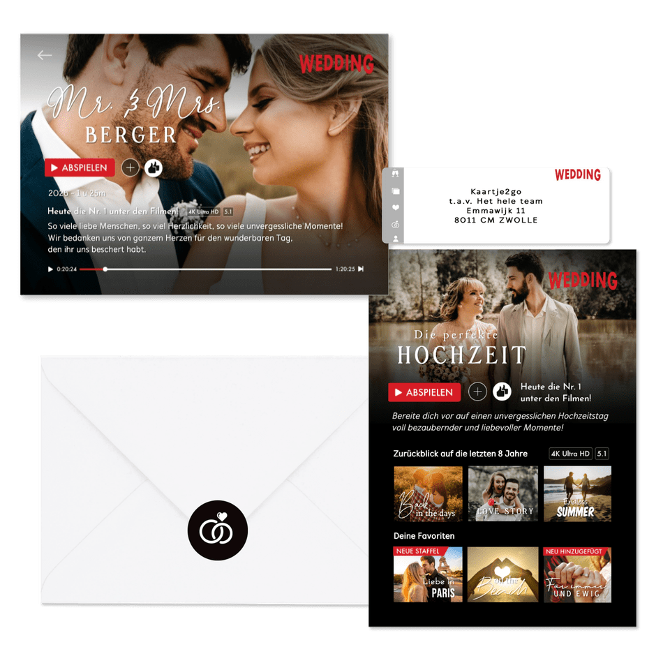 Hochzeitskarten im Streamingdienst-Look