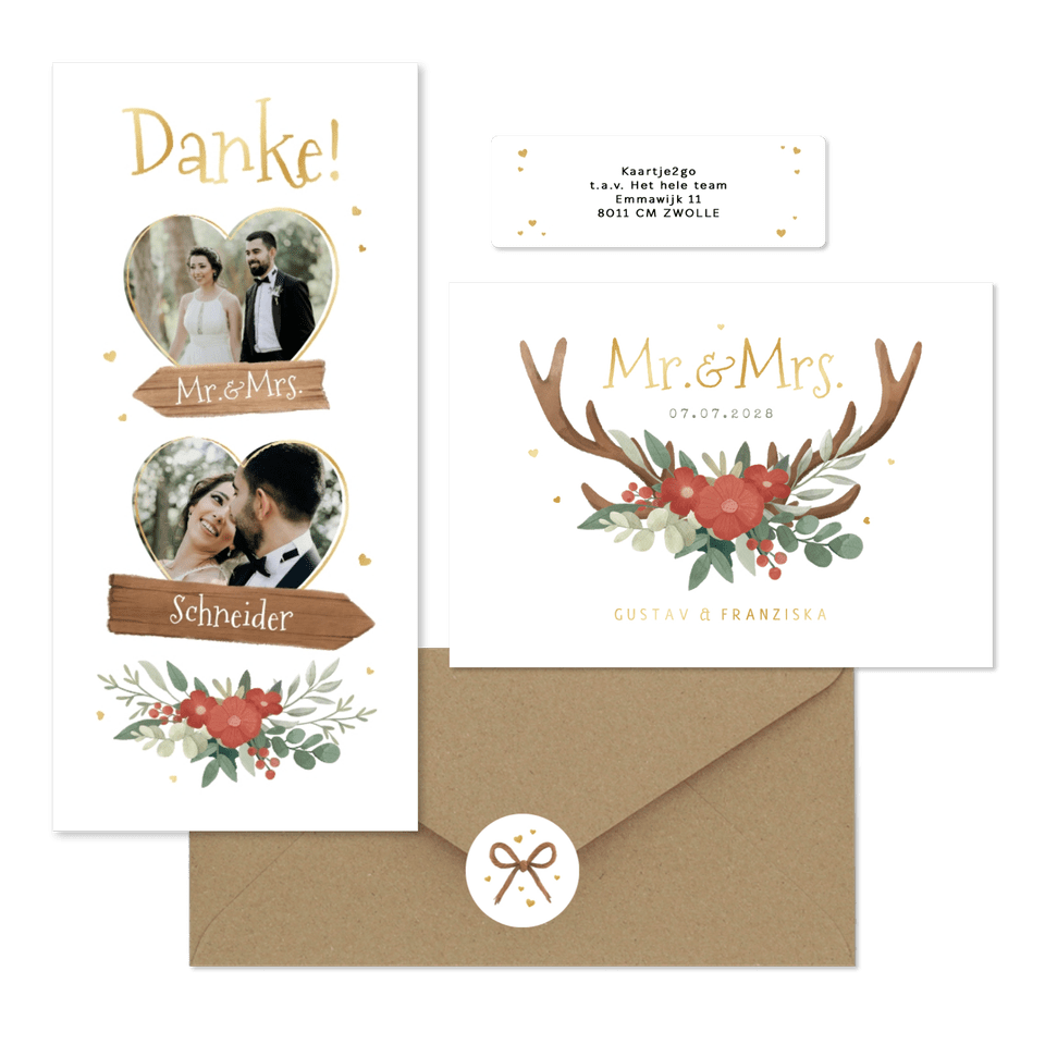 Hochzeitskartenset Blumen & Geweih