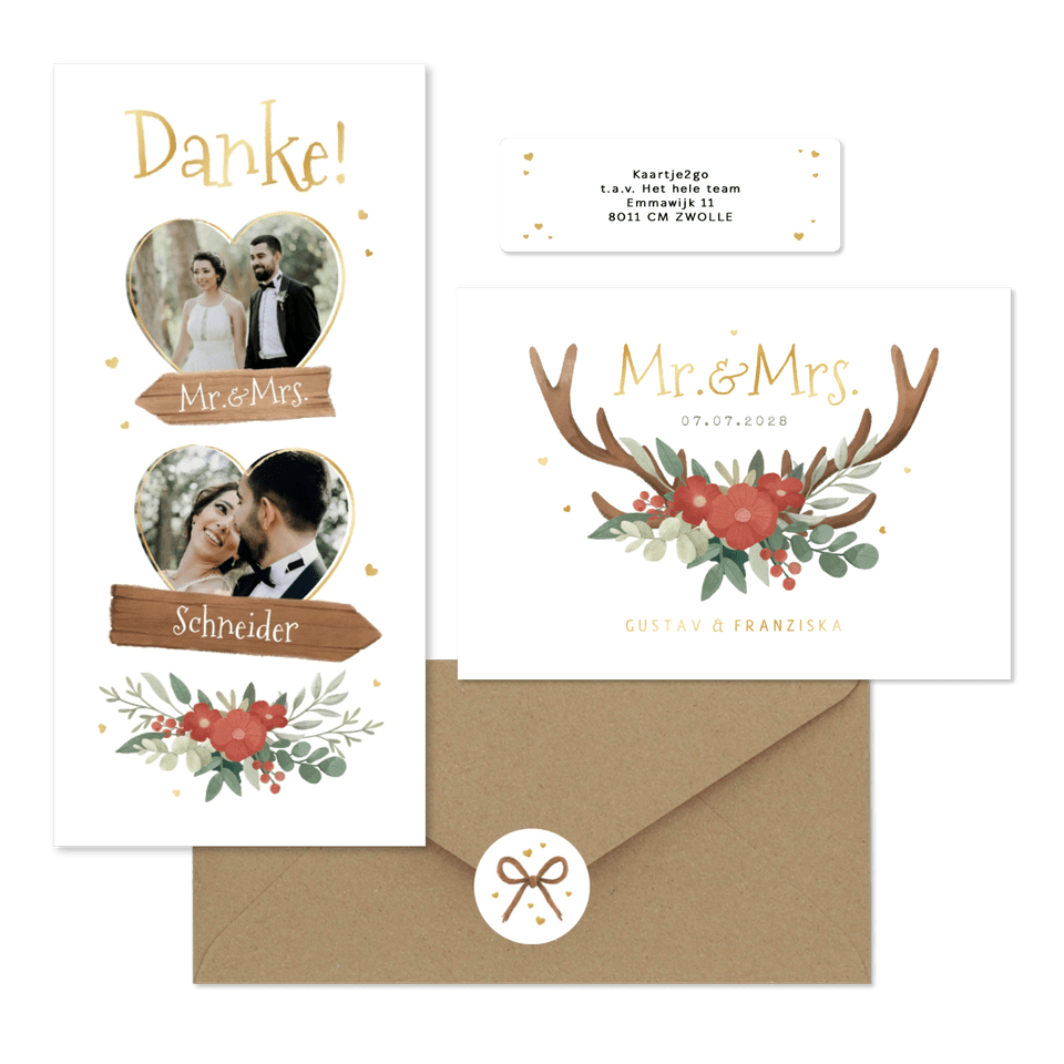 Hochzeitskartenset Blumen & Geweih