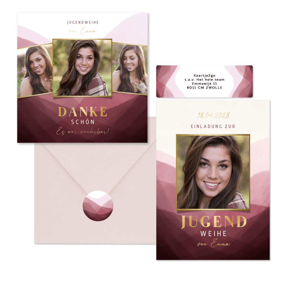 Jugendweihe - Wasserfarbe Berge rosa