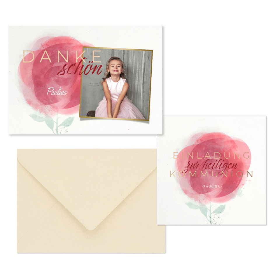 Kommunion - Aquarell Rosenmotiv