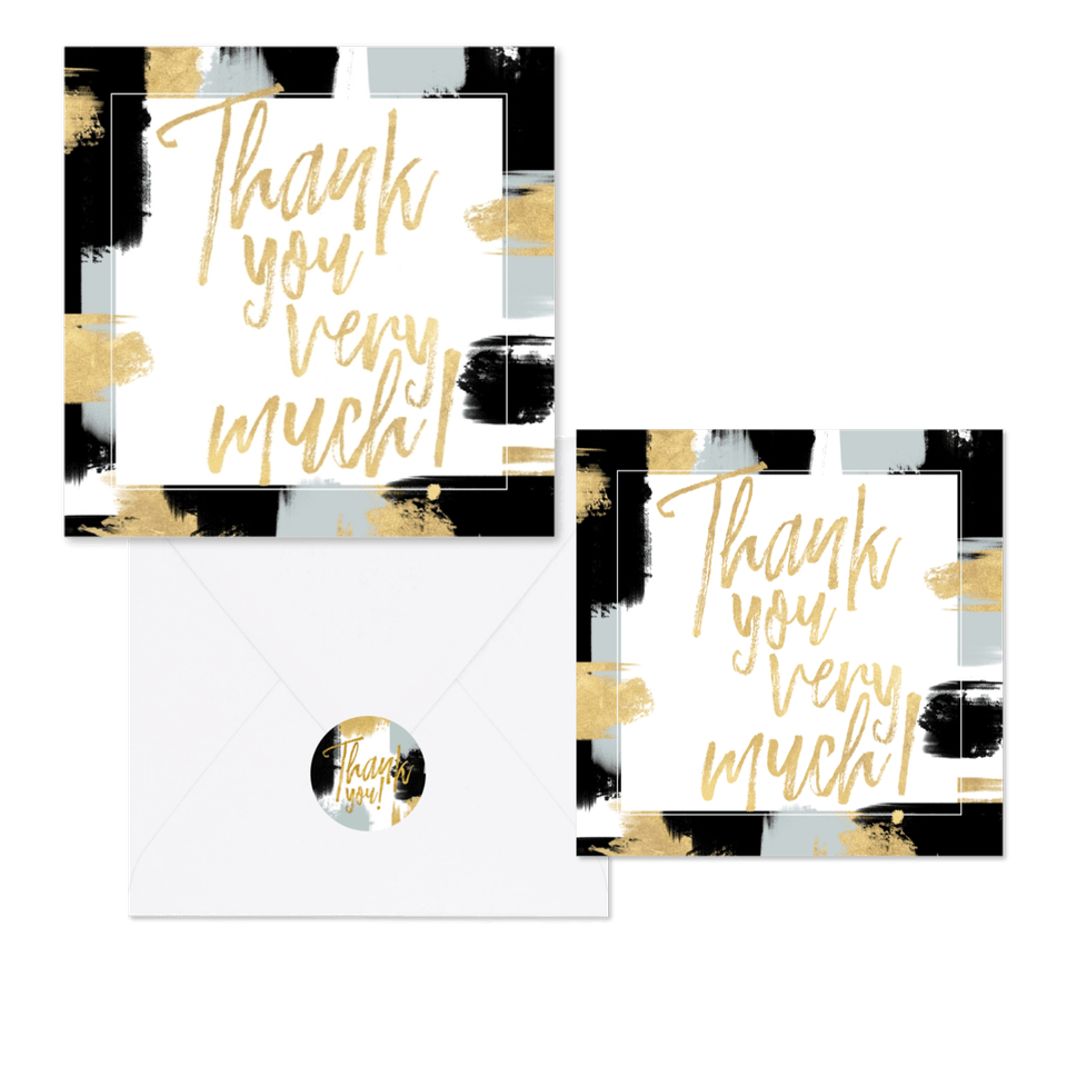 Hochzeitskartenset Pinselstriche Schwarz-Gold