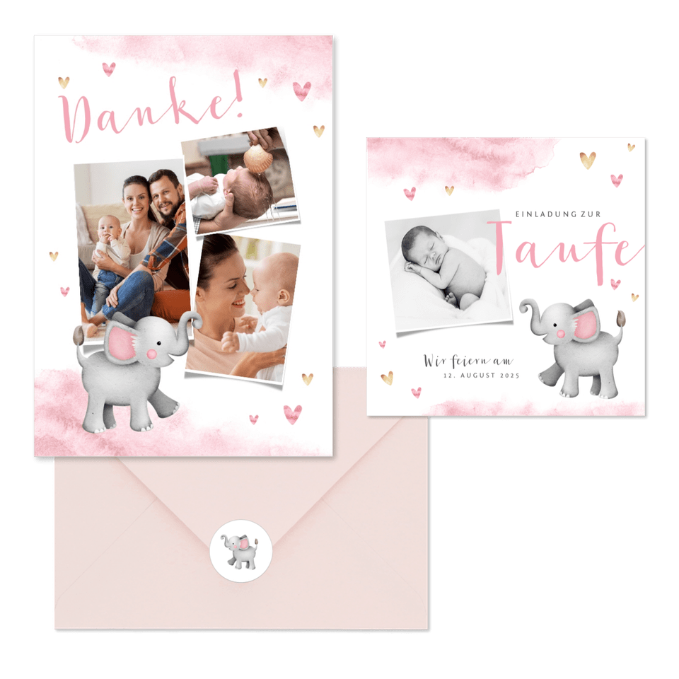 Taufe - Elefant Aquarell rosa