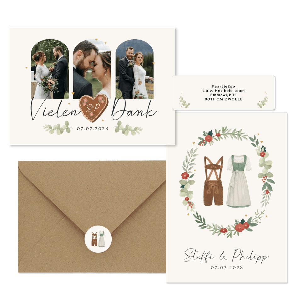 Hochzeitskartenset Dirndl & Lederhose