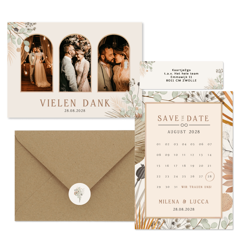 Hochzeitskartenset Trockenblumen und Gräser