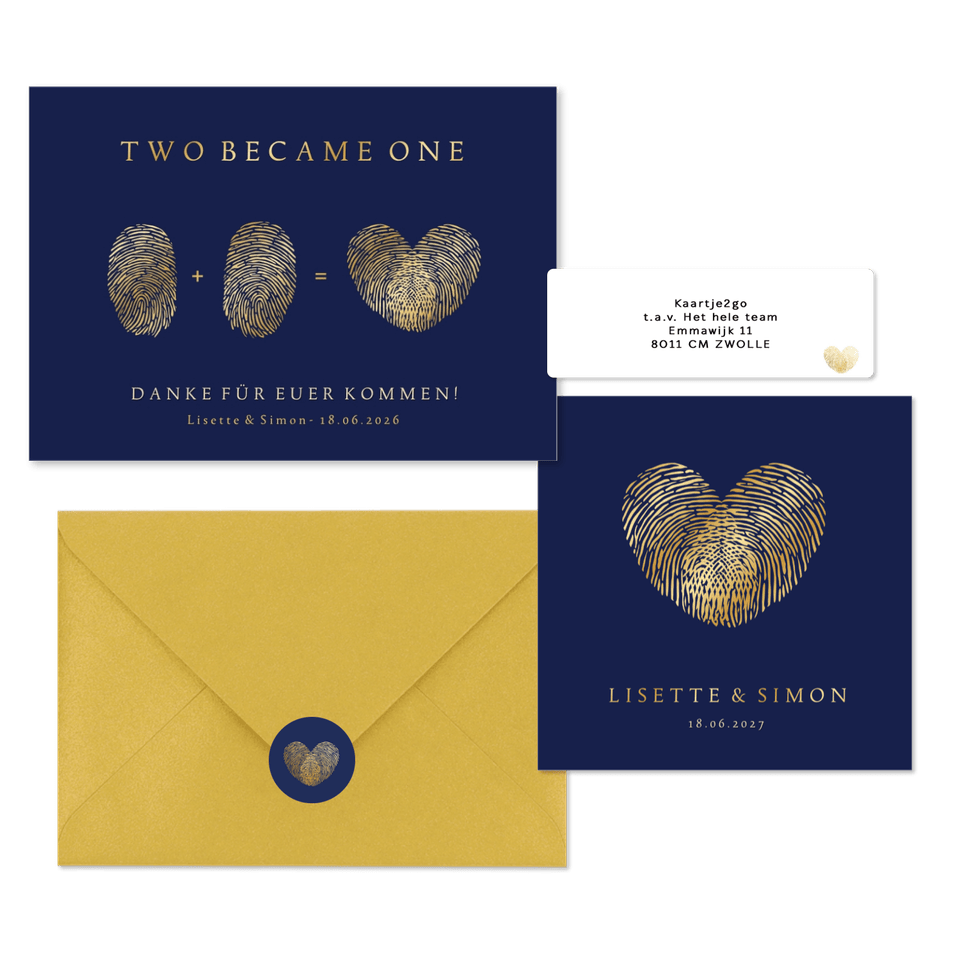 Hochzeitskartenset goldener Fingerabdruck