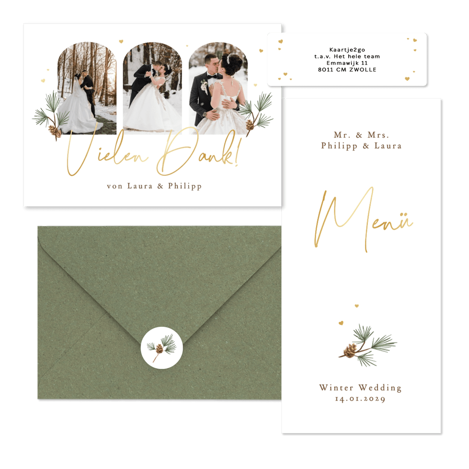 Hochzeitskartenset schlicht Winter Tannenzweige und Zapfen