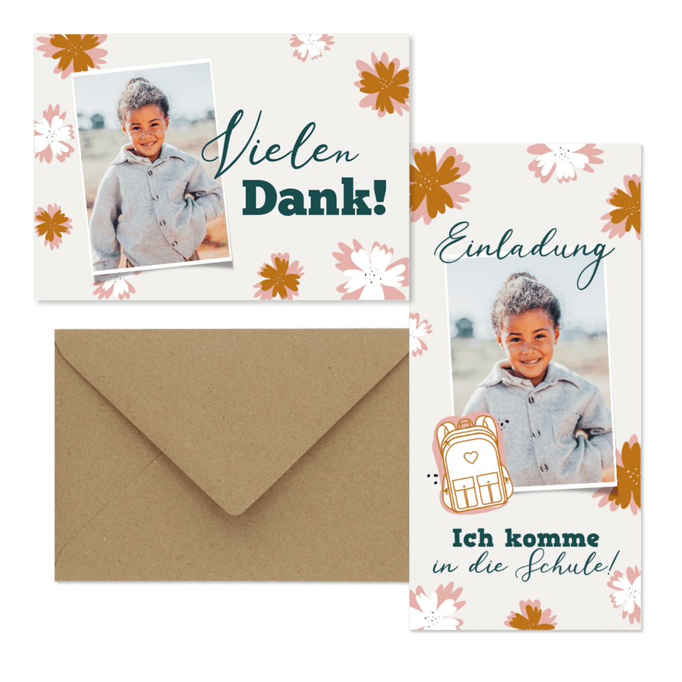 Einschulung - Schulranzen und Blüten