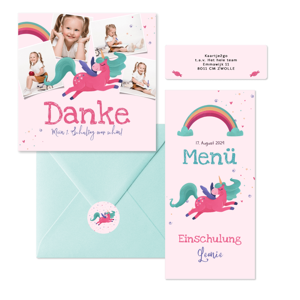 Einschulung - Pinkes Einhorn & Regenbogen