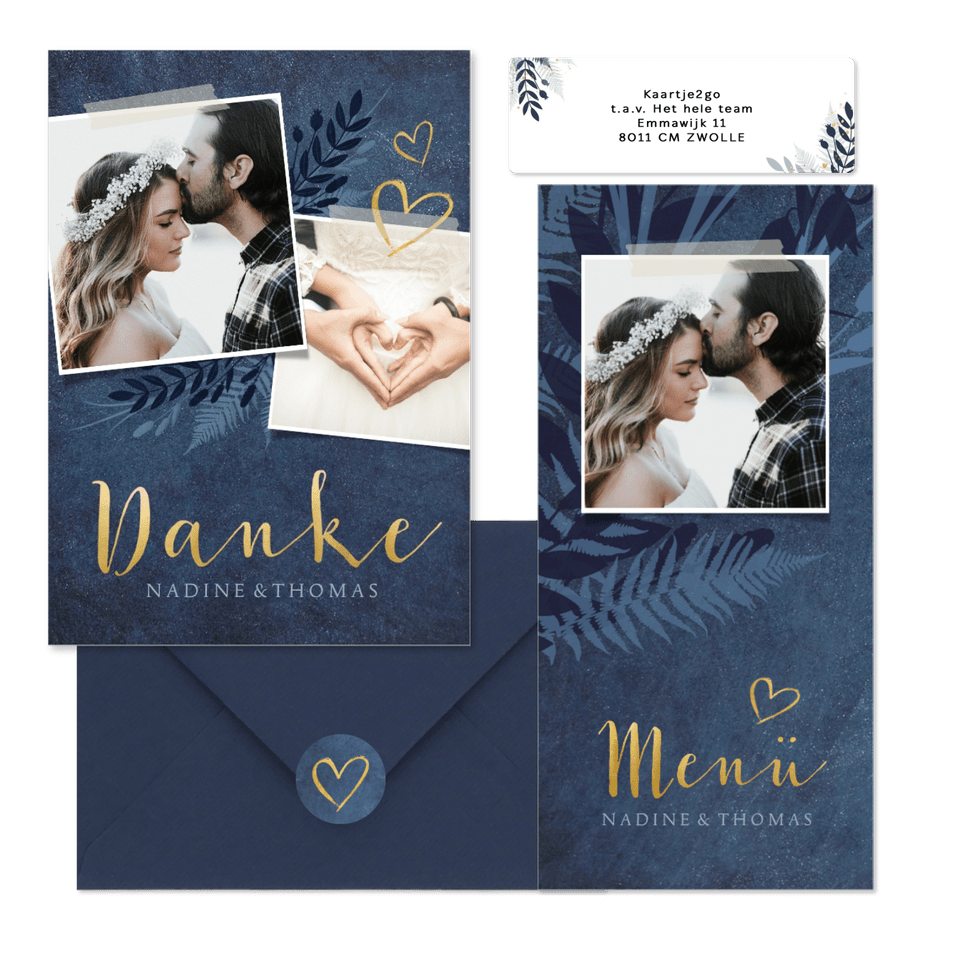 Hochzeitskartenset dunkelblaue Botanik