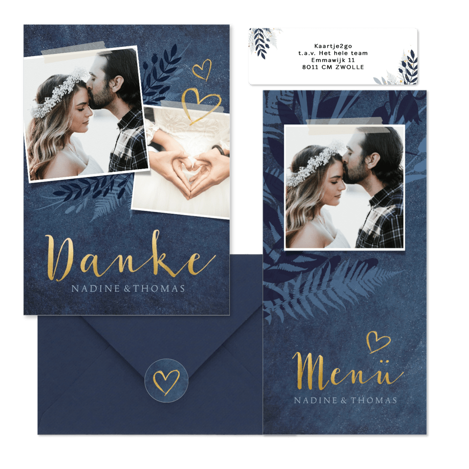 Hochzeitskartenset dunkelblaue Botanik