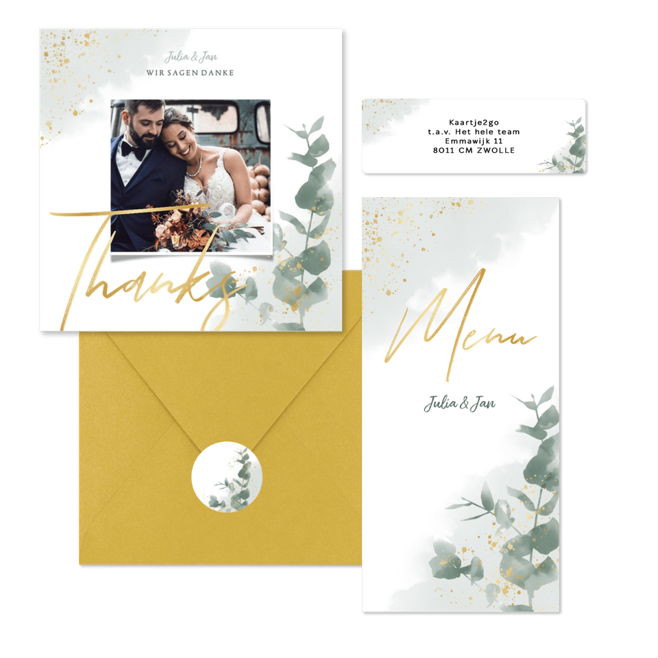 Hochzeitskarten Pastellgrün botanisch mit Eukalyptus