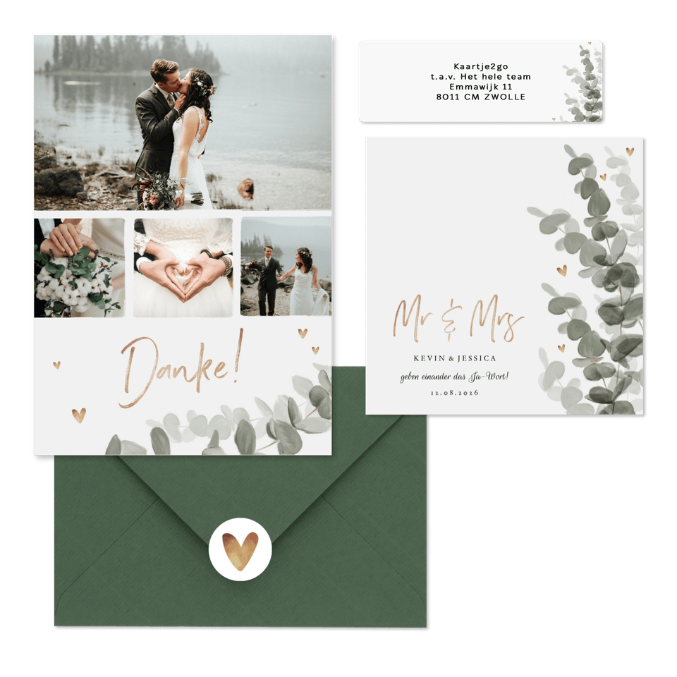 Hochzeitskartenset elegantes Aquarell mit Eukalyptus