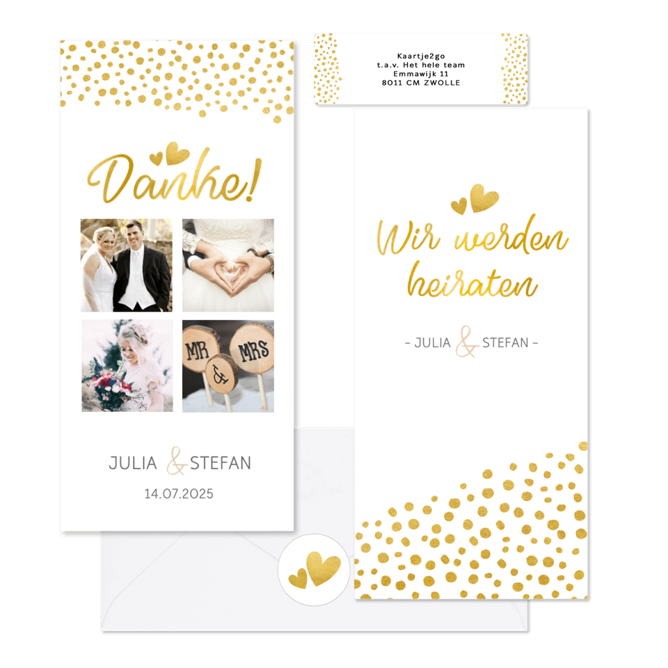 Hochzeitskartenset goldene Punkte