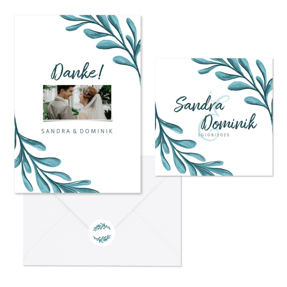 Hochzeitskartenset Zweige in Türkis Illustration