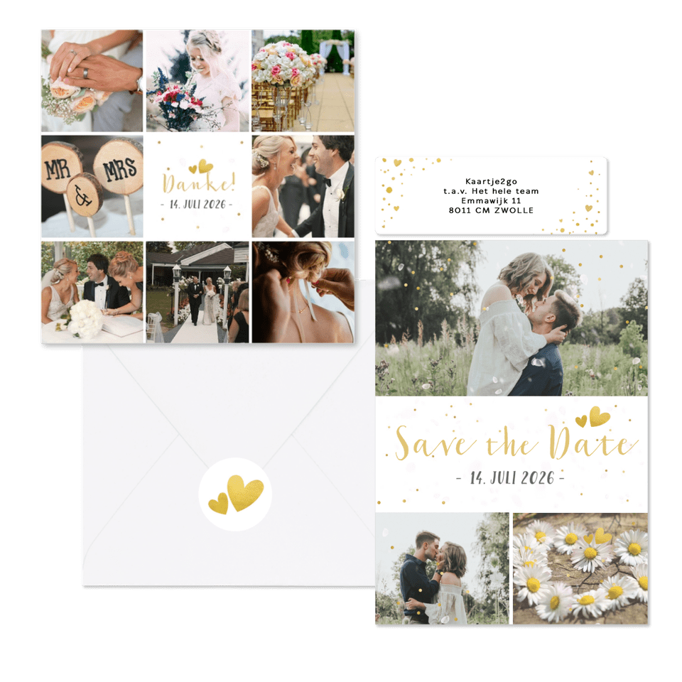 Hochzeitskartenset schlicht goldenes Konfetti