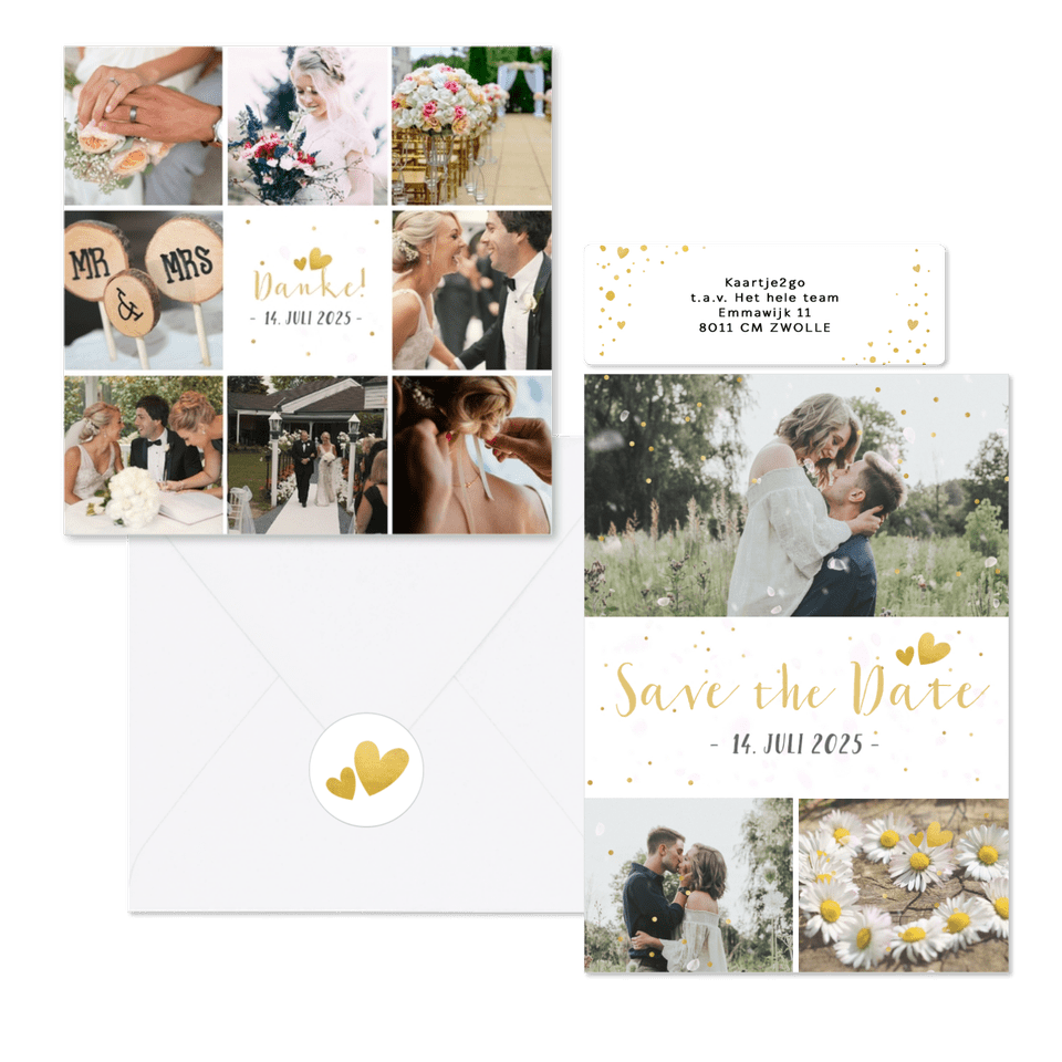 Hochzeitskartenset schlicht goldenes Konfetti