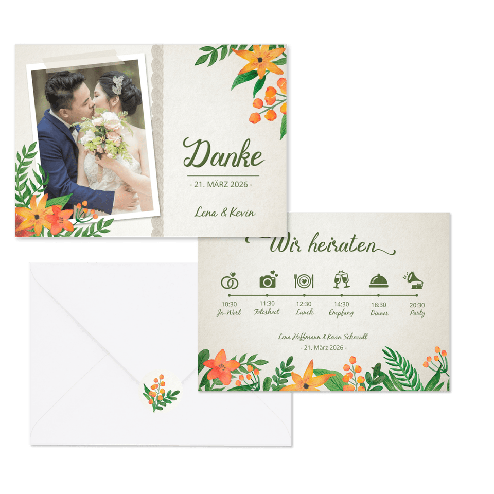 Hochzeitskartenset Botanisch Vintage Blumen