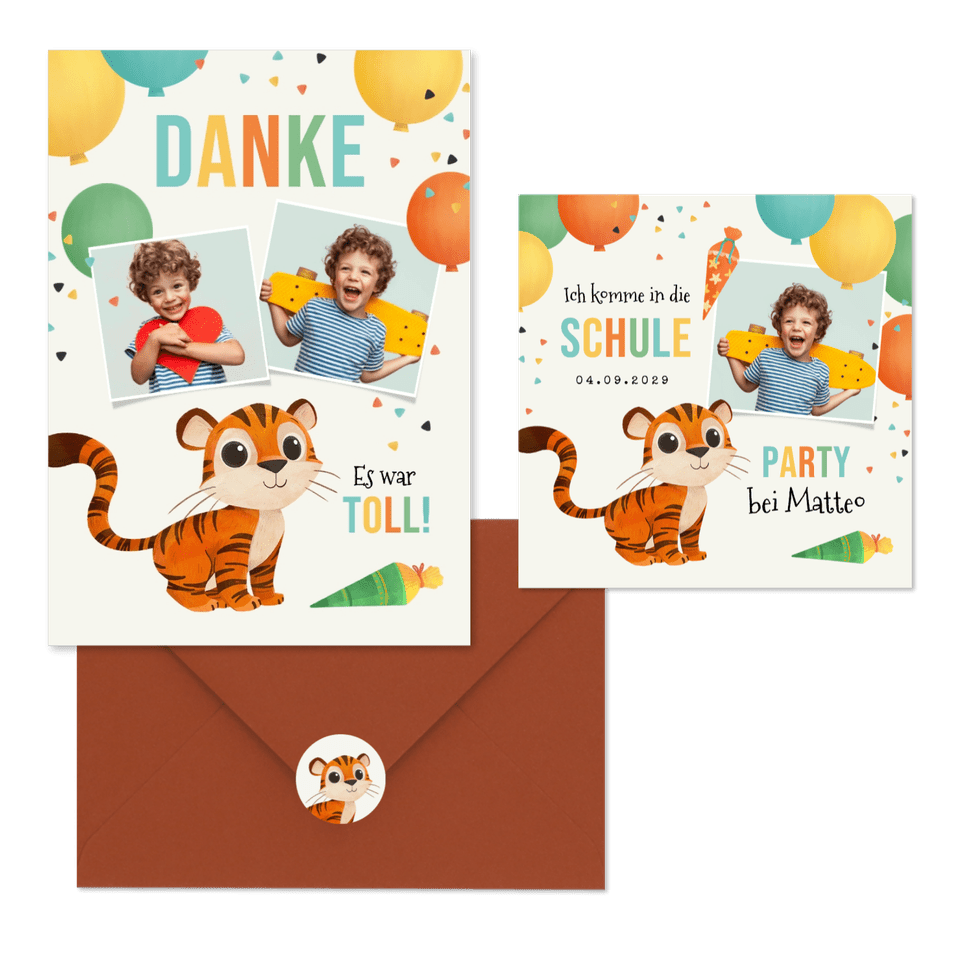 Tiger und bunte Luftballons L
