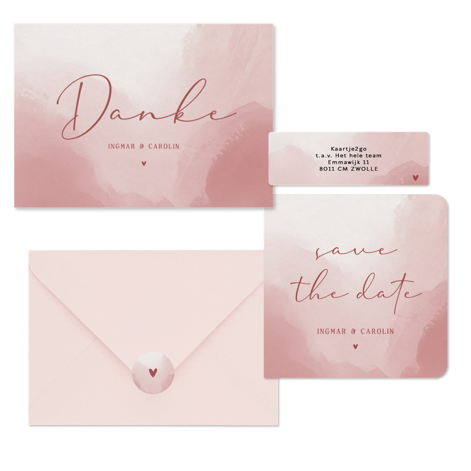 Hochzeitskartenset in Aquarell Altrosa