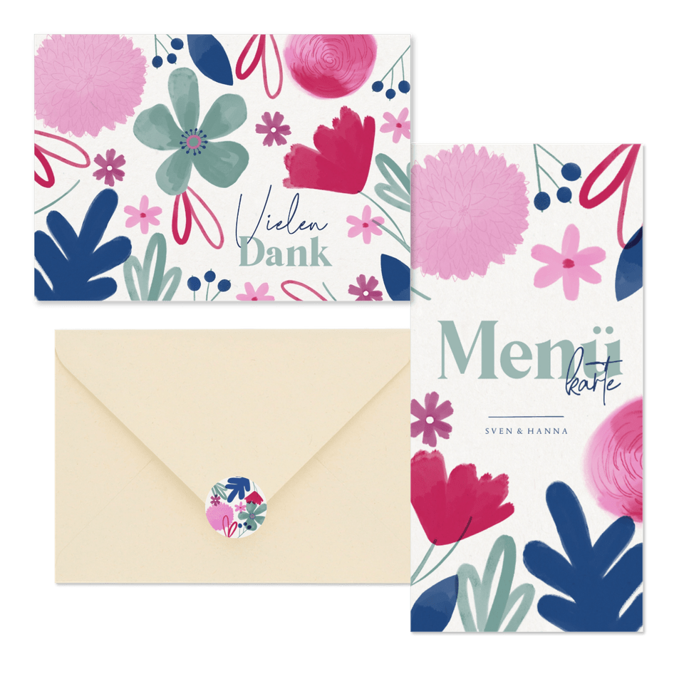 Hochzeitskartenset Aquarellblumen