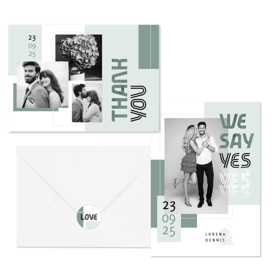 Hochzeitskartenset grafisches Design in Grün