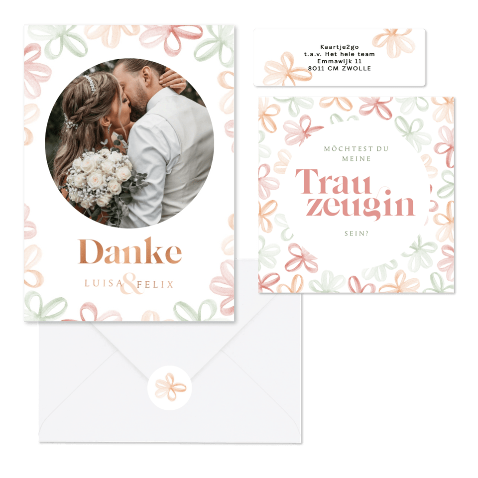 Hochzeitskartenset stilisierte Frühlingsblumen in Aquarell