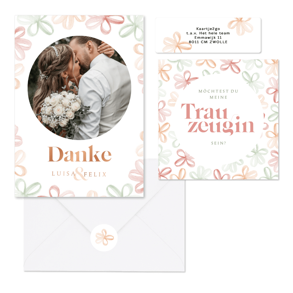 Hochzeitskartenset stilisierte Frühlingsblumen in Aquarell