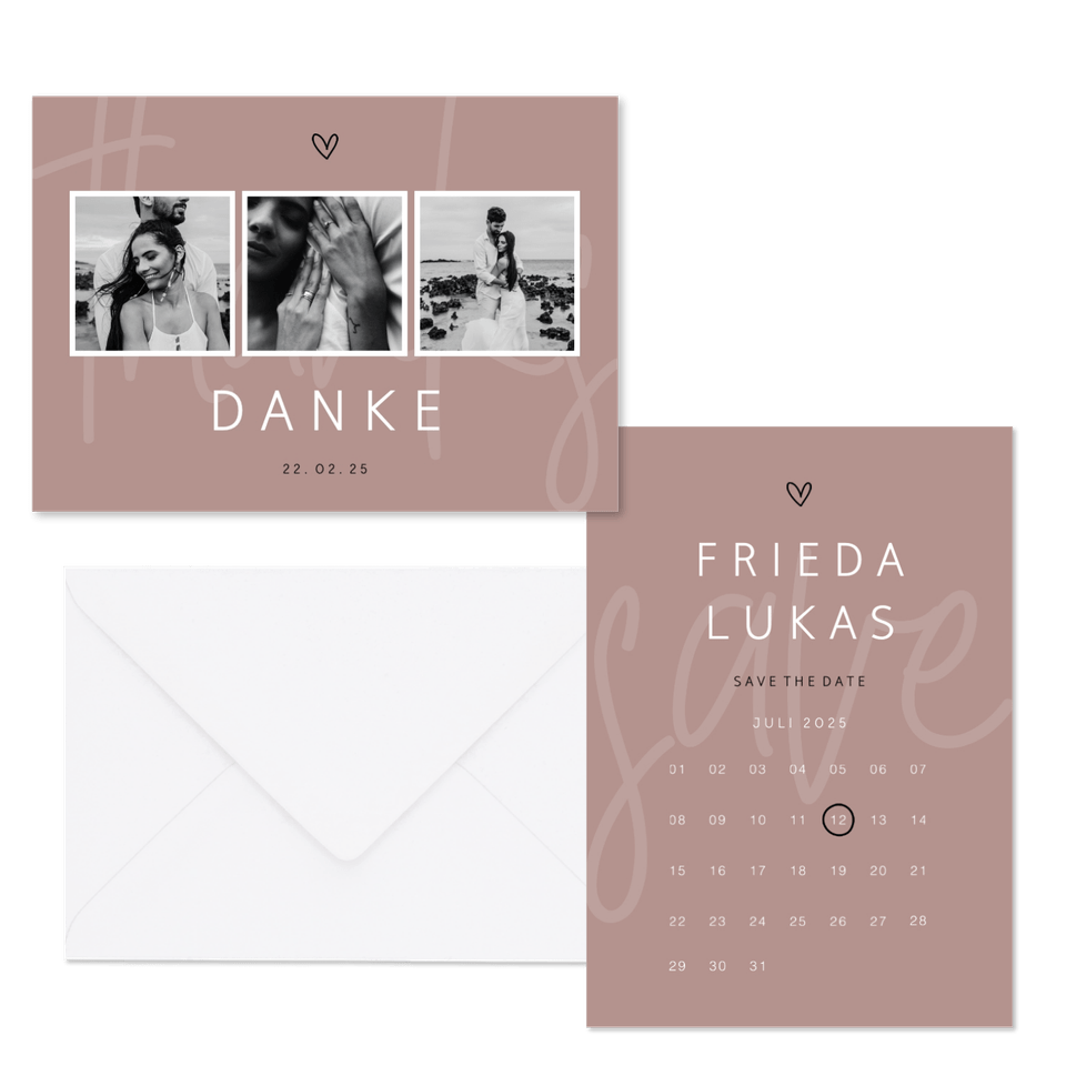 Hochzeitskartenset minimalistisch Altrosa