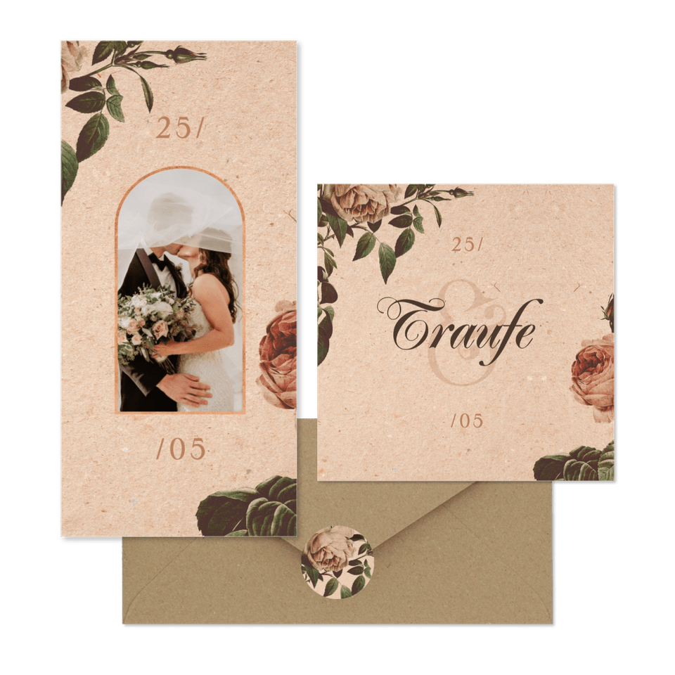 Hochzeitskartenset Vintage Rosen auf Papierstruktur