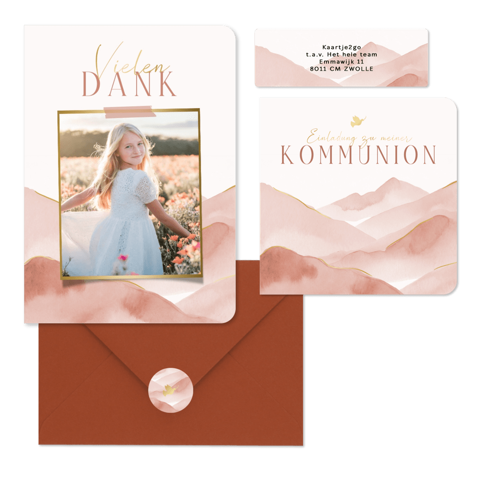 Kommunion - Berge Aquarell rosa