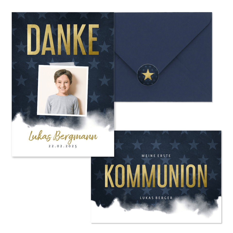 Kommunion - Wasserfarbe und Sterne