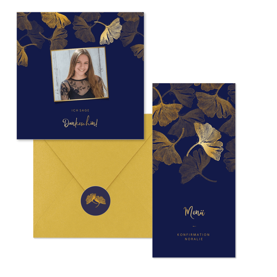 Konfirmation - Gingkoblatt blau