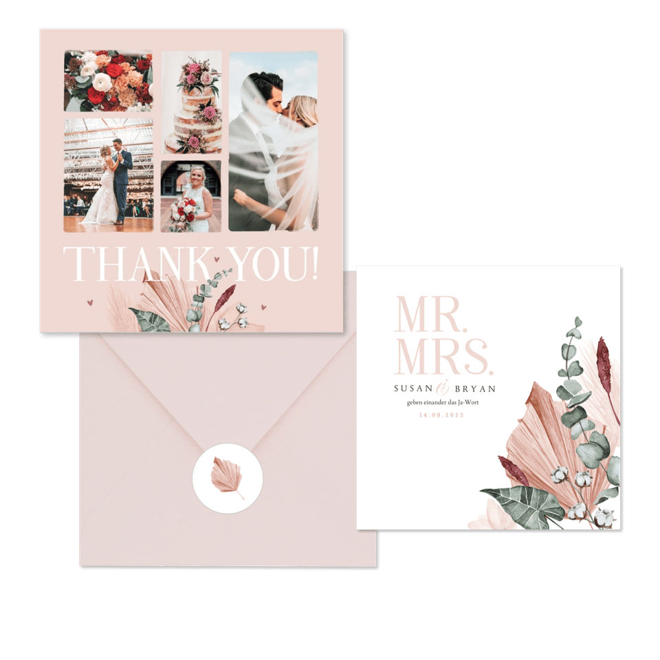 Hochzeitskartenset stilvolle Trockenblumen